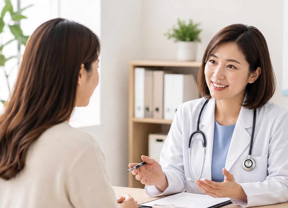 A doctor listening to a patient during a consultation at Medicare Clinic.
